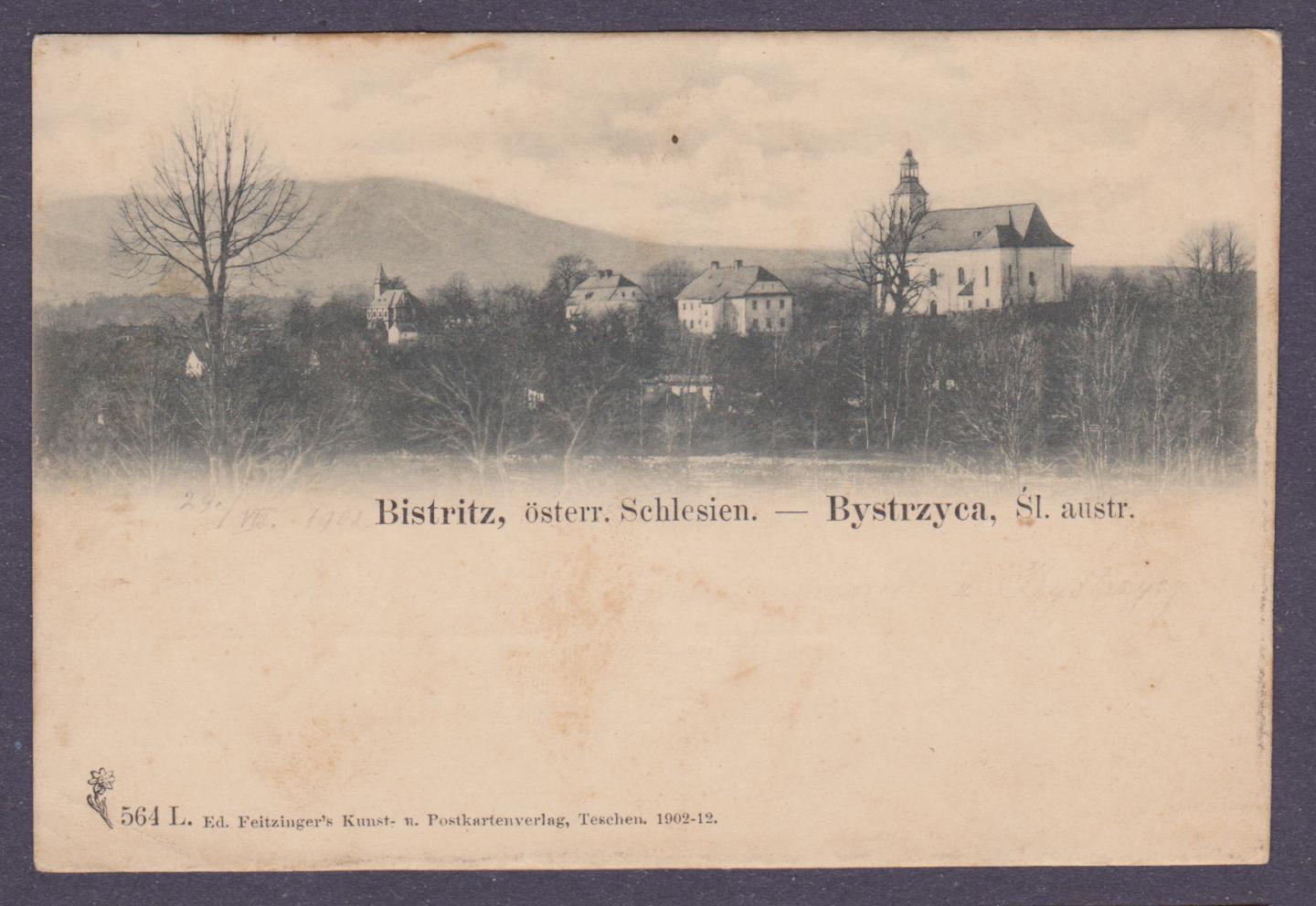 Bystrzyca - Feitzinger´s Kunst - u.Postkartenverlag,Teschen,1902 - 12. - wysłana z Bistritz 29.8.1902